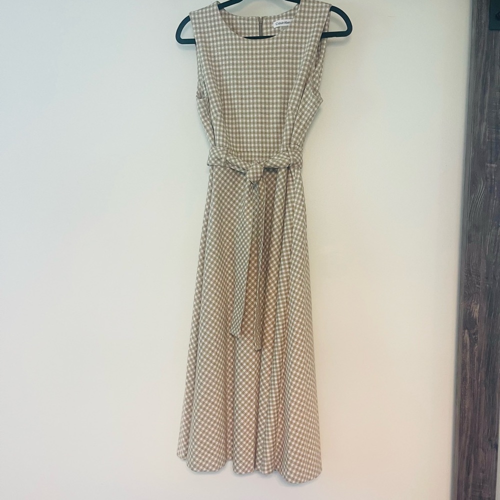 Elegant Beige Checkered Dress